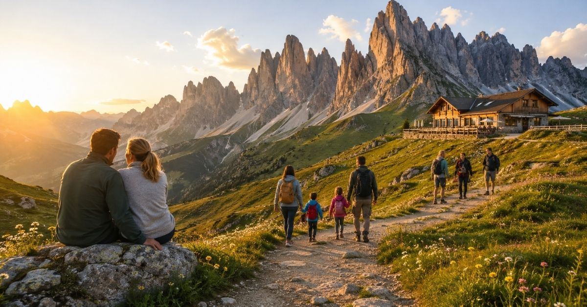 Couples, families and friends enjoying the Dolomites